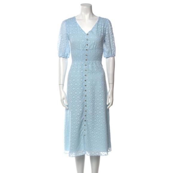 Sail to Sable Glacier Blue Smocked Empire Waist Geo Jacquard Midi Dress NWT XL